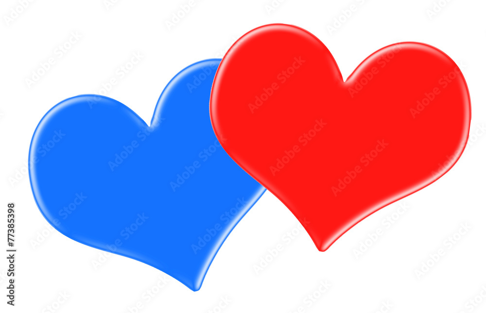 Zwei Herzen rot und blau
