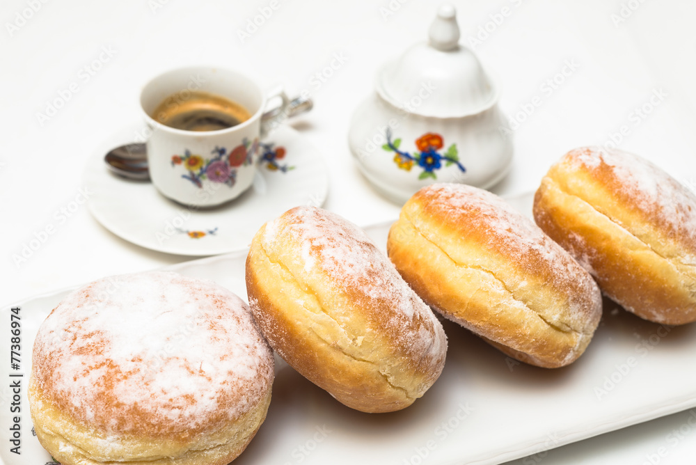 Krapfen and hot coffee