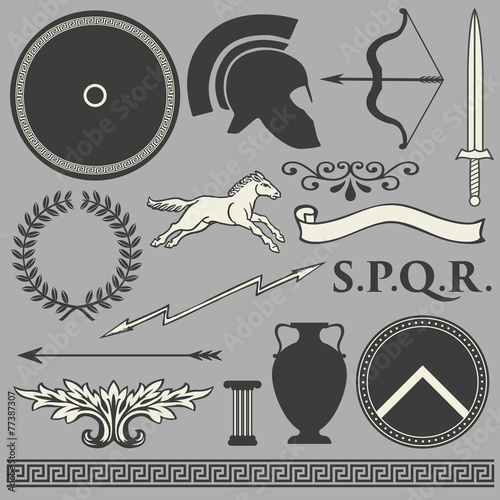 Old greek roman spartan set icons photo