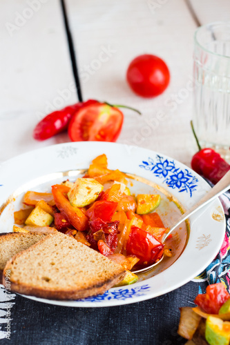 Wallpaper Mural steamed vegetables on the plate with bread, vegan Torontodigital.ca