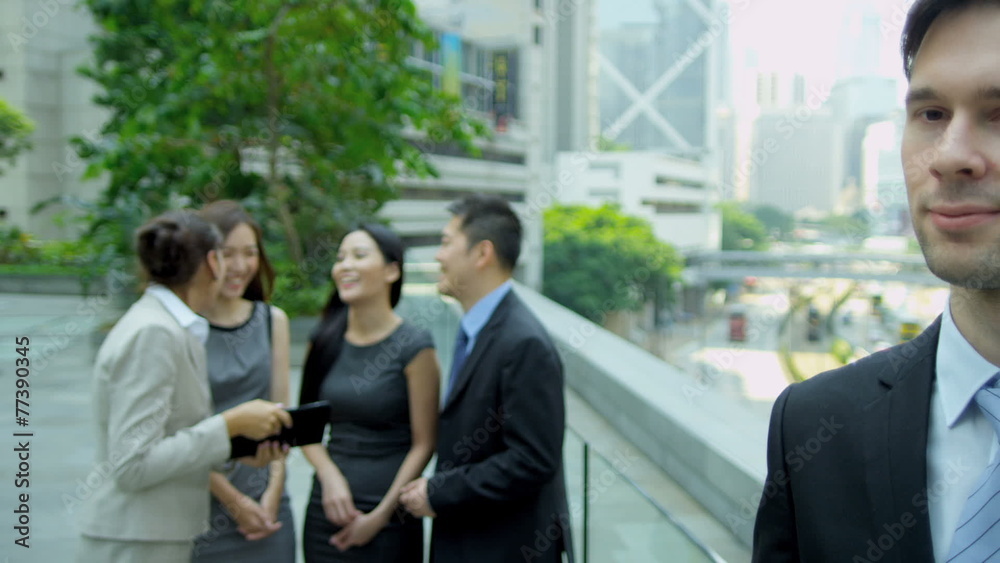 Team Ethnic Financial Consultants Caucasian Colleague Foreground 