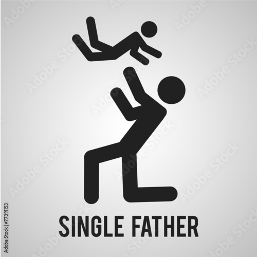 single father holding her son over gray color background