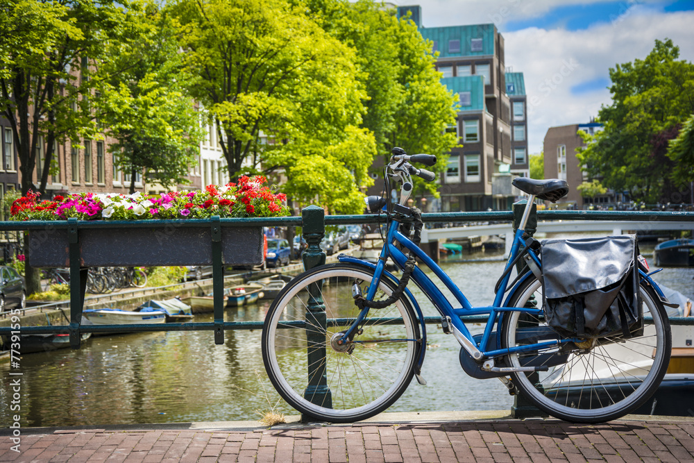 Bike on the bridge in Amsterdam, Netherlands