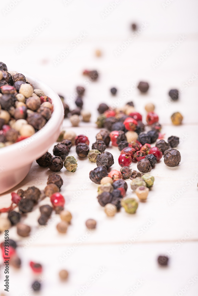 Red pepper, peppercorns in bowl. hot spices Red pepper, peppercorns in bowl. hot spices