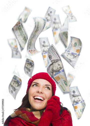 Young Excited Woman with $1...