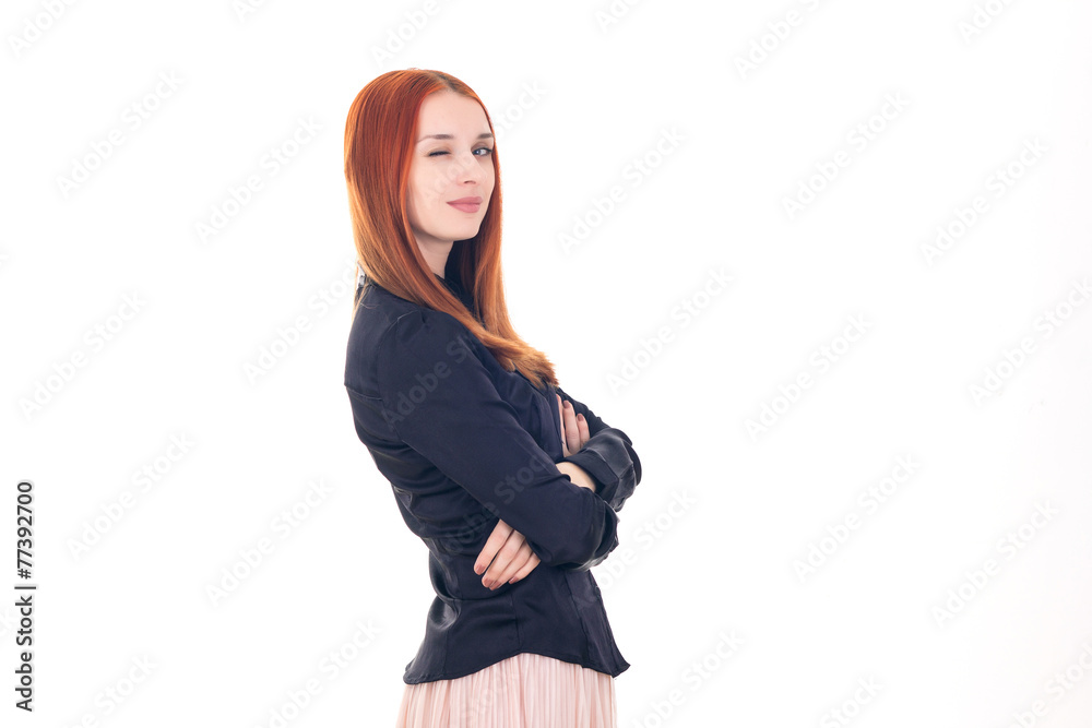 Beautiful redhead woman winks at the camera Beautiful redhead woman winks at the camera