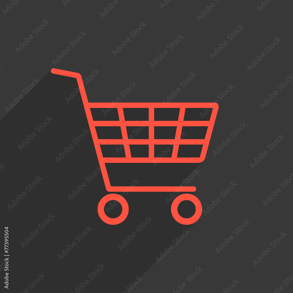 red shopping trolley with long shadow red shopping trolley with long shadow