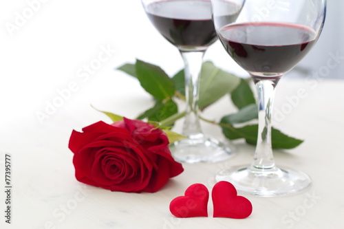 Wine, heart and rose for Valentine's day
