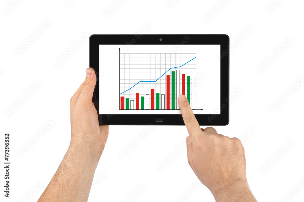 Hand with touchpad pc and business diagram Hand with touchpad pc and business diagram