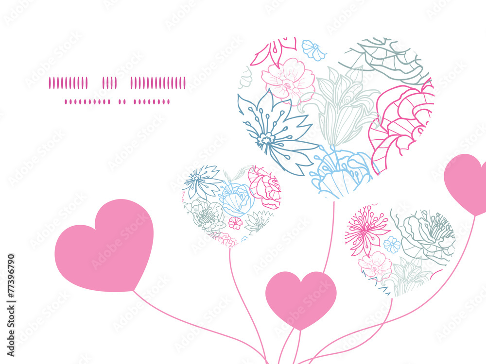 Vector gray and pink lineart florals heart symbol frame pattern