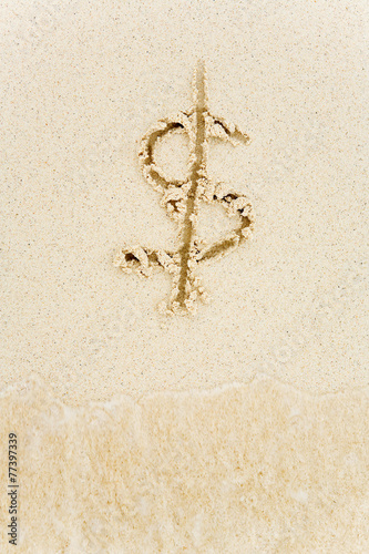 Beach: Dollar Sign Drawn in Sand