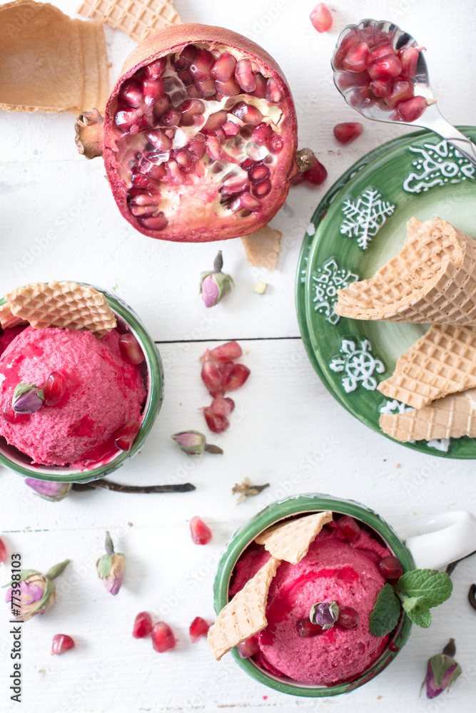 Ice cream with pomegranates
