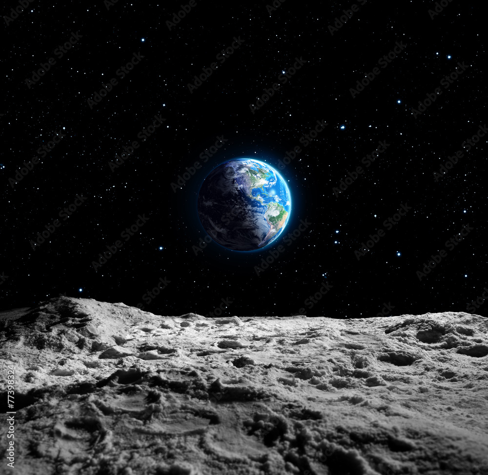 Views of Earth from the moon surface - obrazy, fototapety, plakaty 