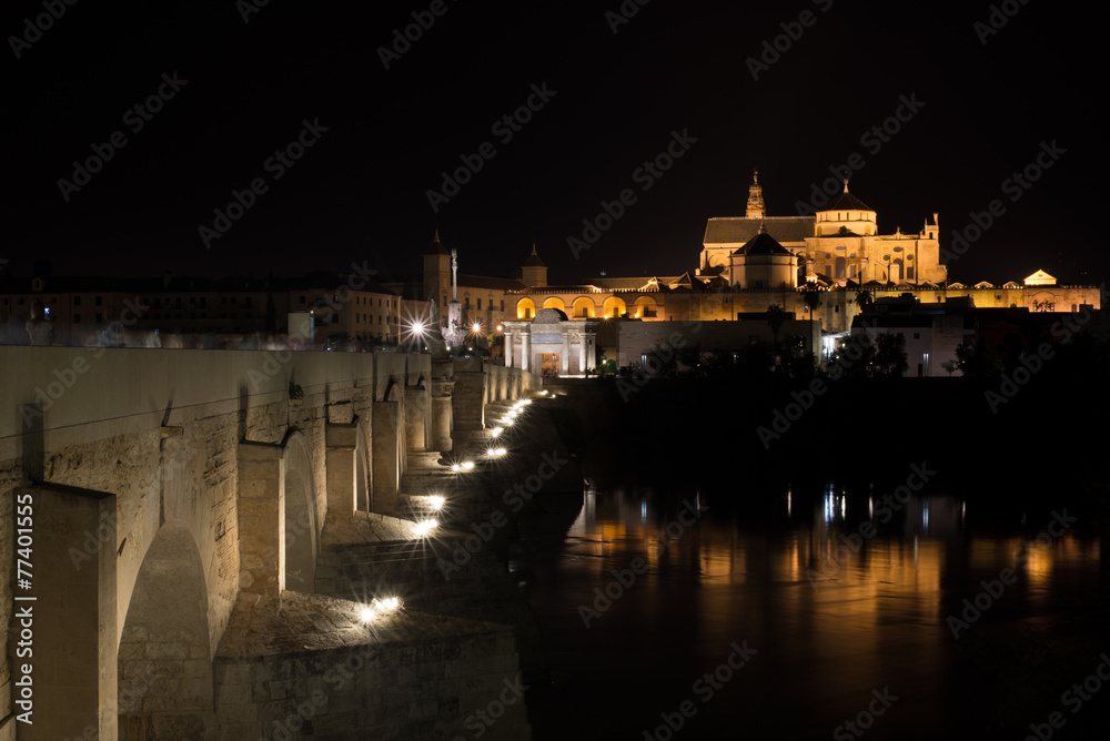 Vista nocturna del Puente Viejo de Córdoba