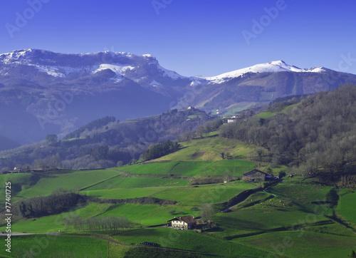 Meadows, farm, mountain snow, municipality of Elizmendi, Euskadi