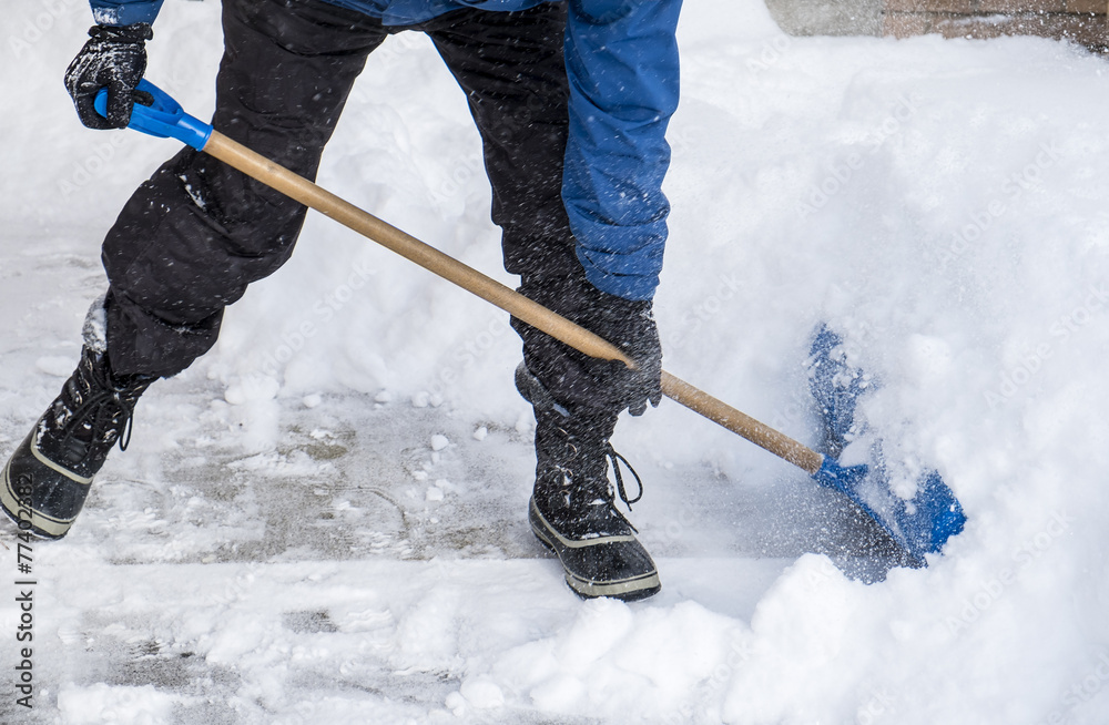 Man Removing Snow from His Driveway - obrazy, fototapety, plakaty 