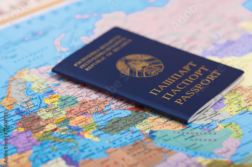 Passport of the Republic of Belarus on the world map photo