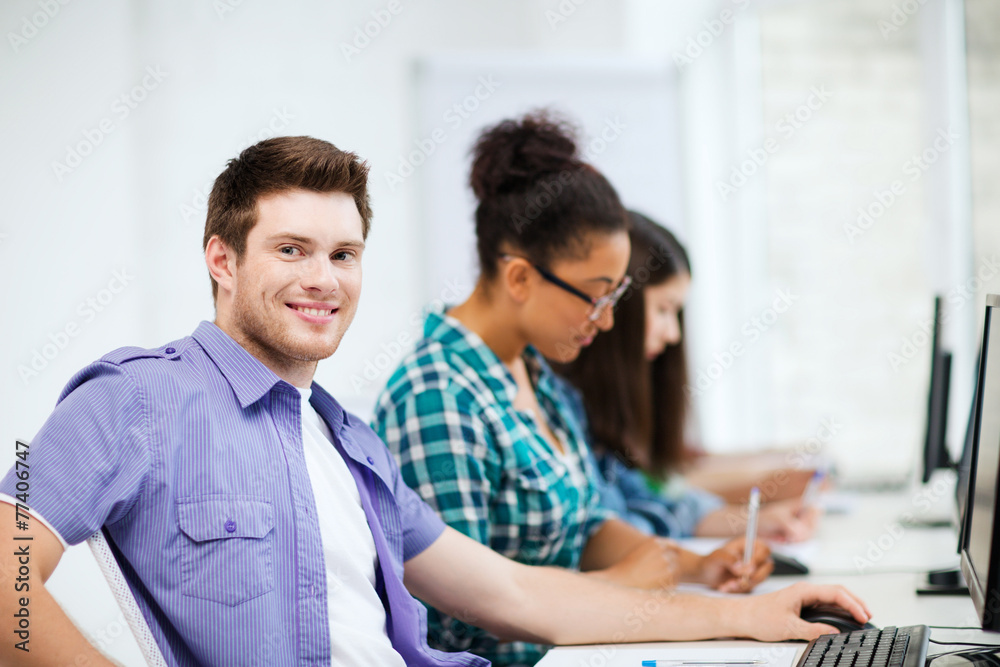 student with computer studying at school student with computer studying at school
