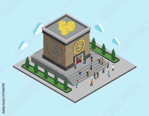 Bank finance money flat 3d web isometric infographic concept