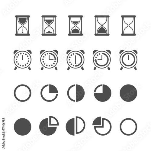 Vector isolated hourglasses and clocks icons set