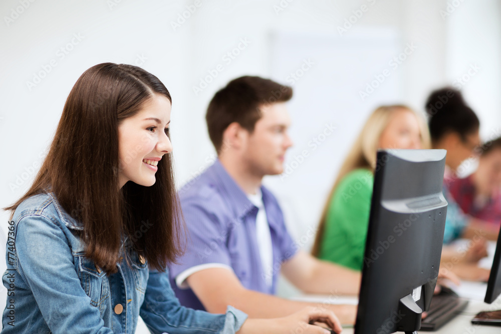 students with computers studying at school students with computers studying at school