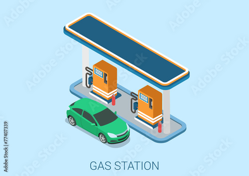 Gas petrol refill station flat 3d web isometric concept