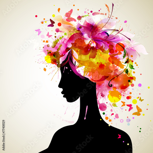 Beautiful women with abstract hair and design elements