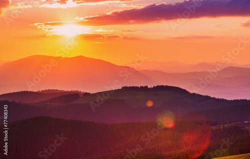 Fototapeta Naklejka Na Ścianę i Meble -  blue color of mountains during sunset