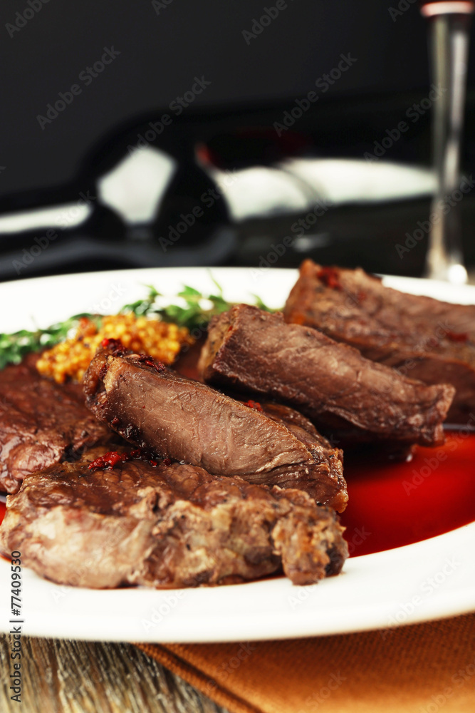 Steak with wine sauce