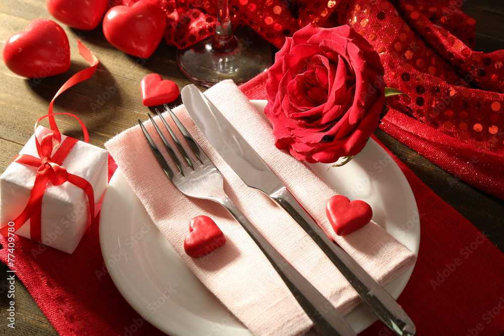 Festive table setting for Valentine Day