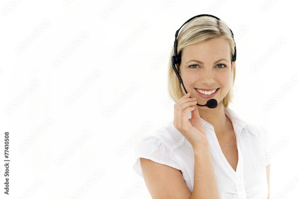 Pretty customer service representative with headset Pretty customer service representative with headset
