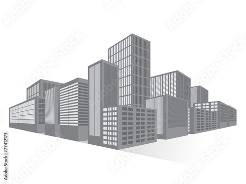 Black and White City Downtown Skyscrapers, Vector Illustration