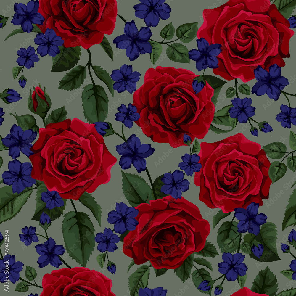 Seamless pattern with red roses , vector illustration. Perfect f Seamless pattern with red roses , vector illustration. Perfect f