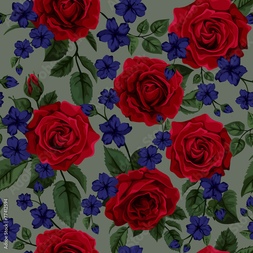 Seamless pattern with red roses , vector illustration. Perfect f © j_bunina