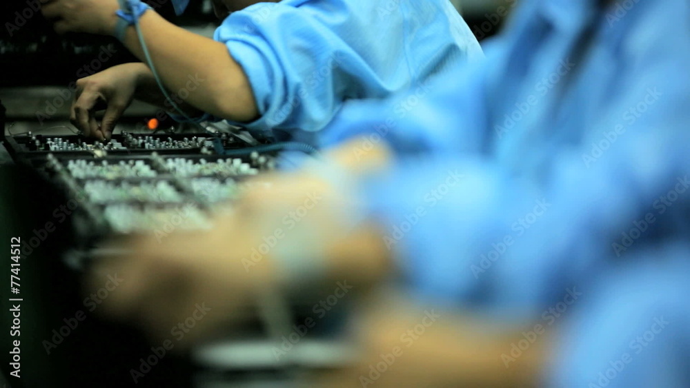 Factory assembly line production of PCBs, Mainland China