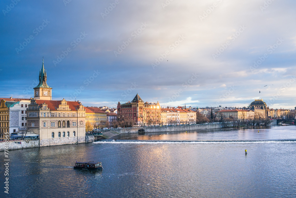 The view from the Charles bridge over the Vltava river, Smetana