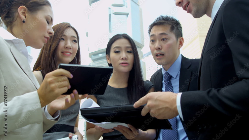 Mini Tablet Hot Spot Young Multi Ethnic Business Team Mini Tablet Hot Spot Young Multi Ethnic Business Team