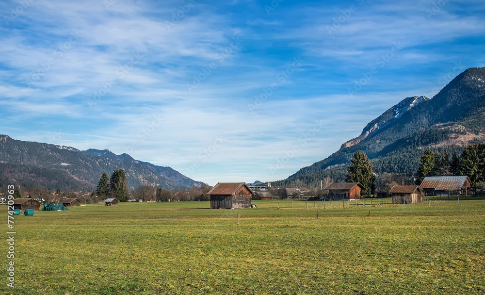 The green valley in Bavarian Alps near Garmisch-Partenkirchen to