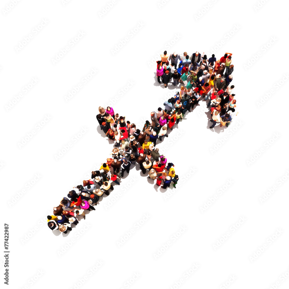 Large group of people in the shape of zodiac sign Sagittarius Large group of people in the shape of zodiac sign Sagittarius