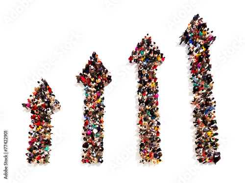 People in the form of arrows with increase on a white background photo