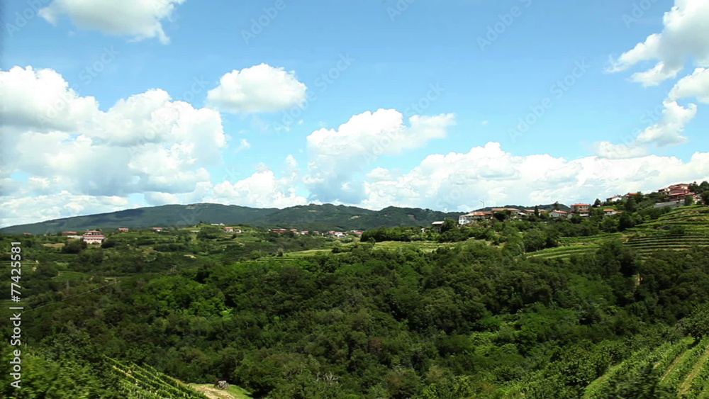 Shot of the landscape from the moving train Shot of the landscape from the moving train