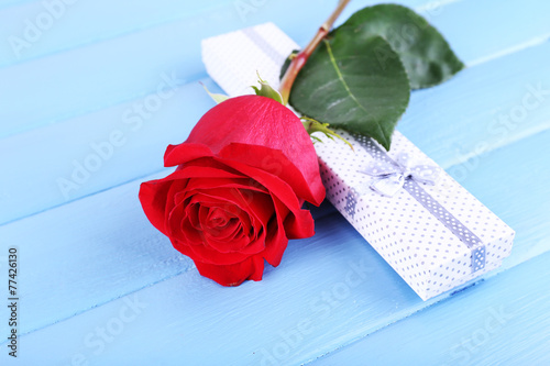 Beautiful red rose with gift box