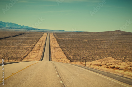 Long Straight Road in Wyoming USA