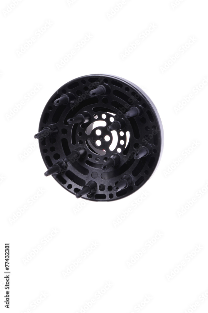 Close-up of a black hairdryer diffuser, isolated on white background Close-up of a black hairdryer diffuser, isolated on white background