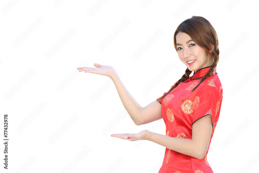 Chinese girl with traditional cheongsam suit Chinese girl with traditional cheongsam suit