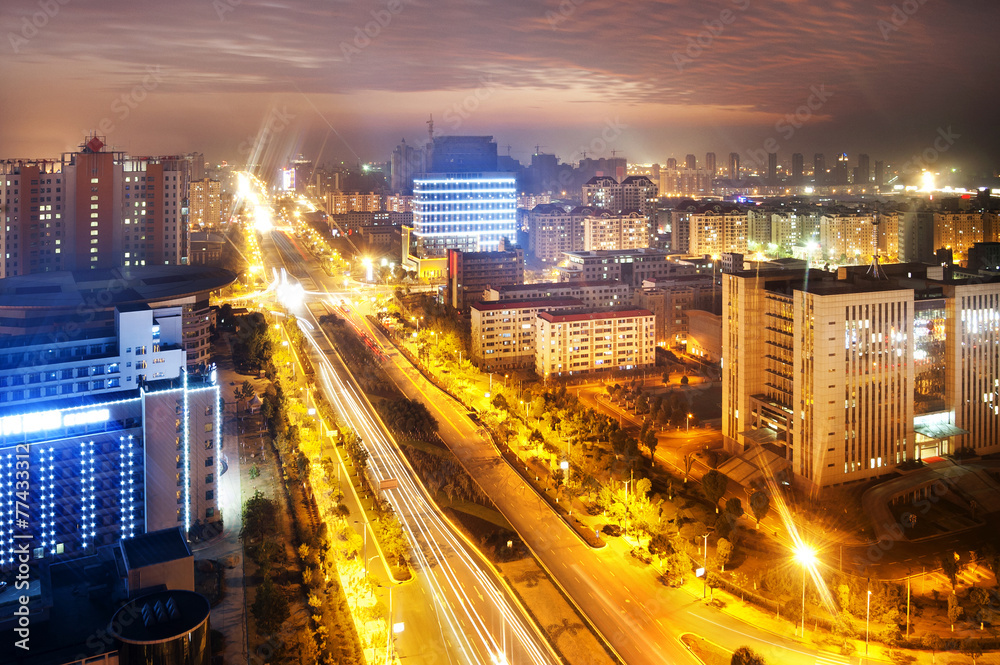 Obraz premium Aerial view of city night