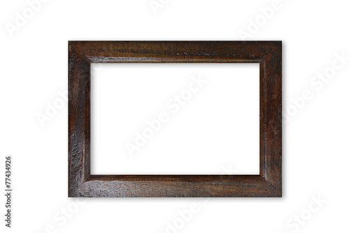 Dark brown wooden picture frame - isolated on white background