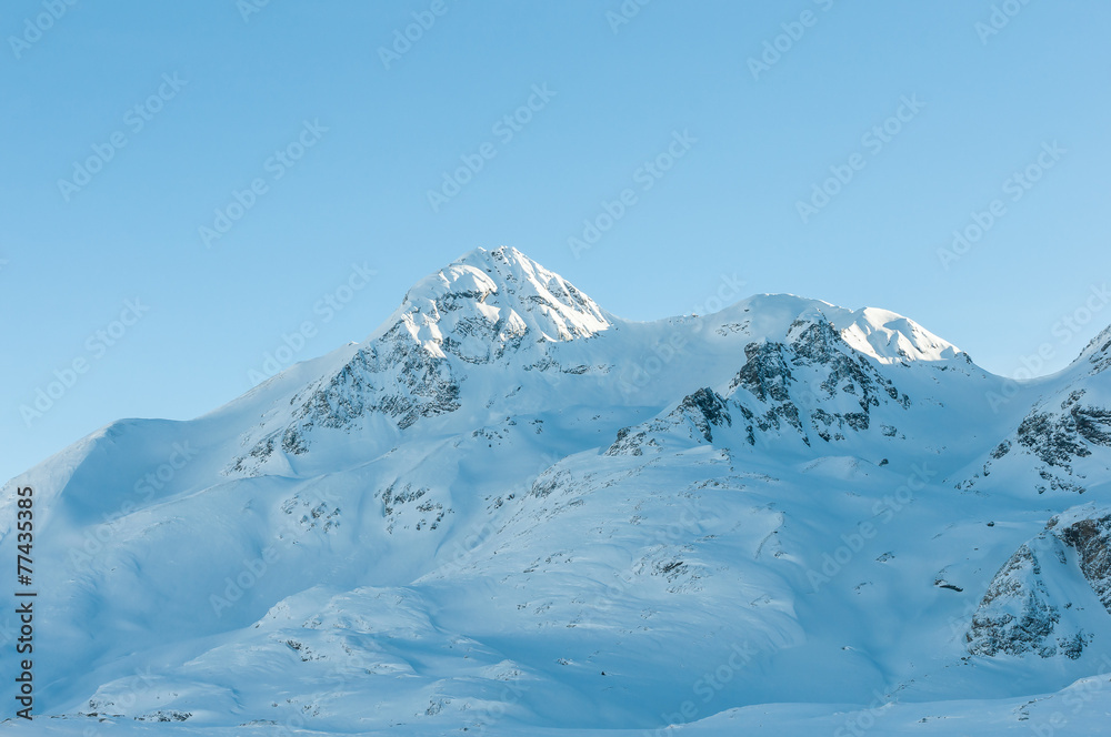 Alpine Alps mountain landscape at St Moritz. Beautiful winter