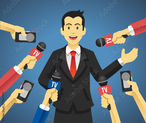Man in a suit being interviewed. Vector flat illustration