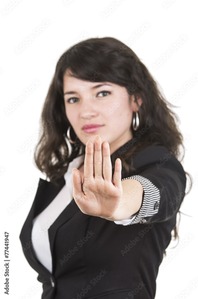 beautiful powerful woman holding hand in front gesturing stop beautiful powerful woman holding hand in front gesturing stop